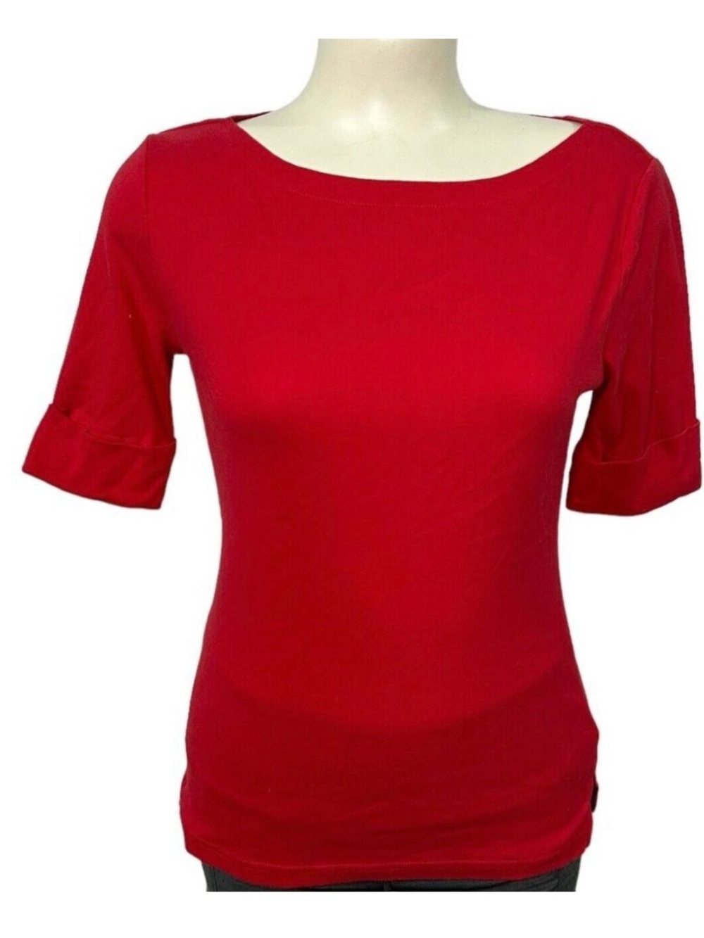 Lauren Ralph Lauren Red Boatneck Short Sleeve Top S